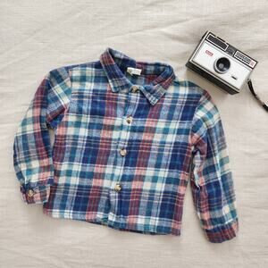 Vintage Flannel Plaid Buttondown Shirt 12 months